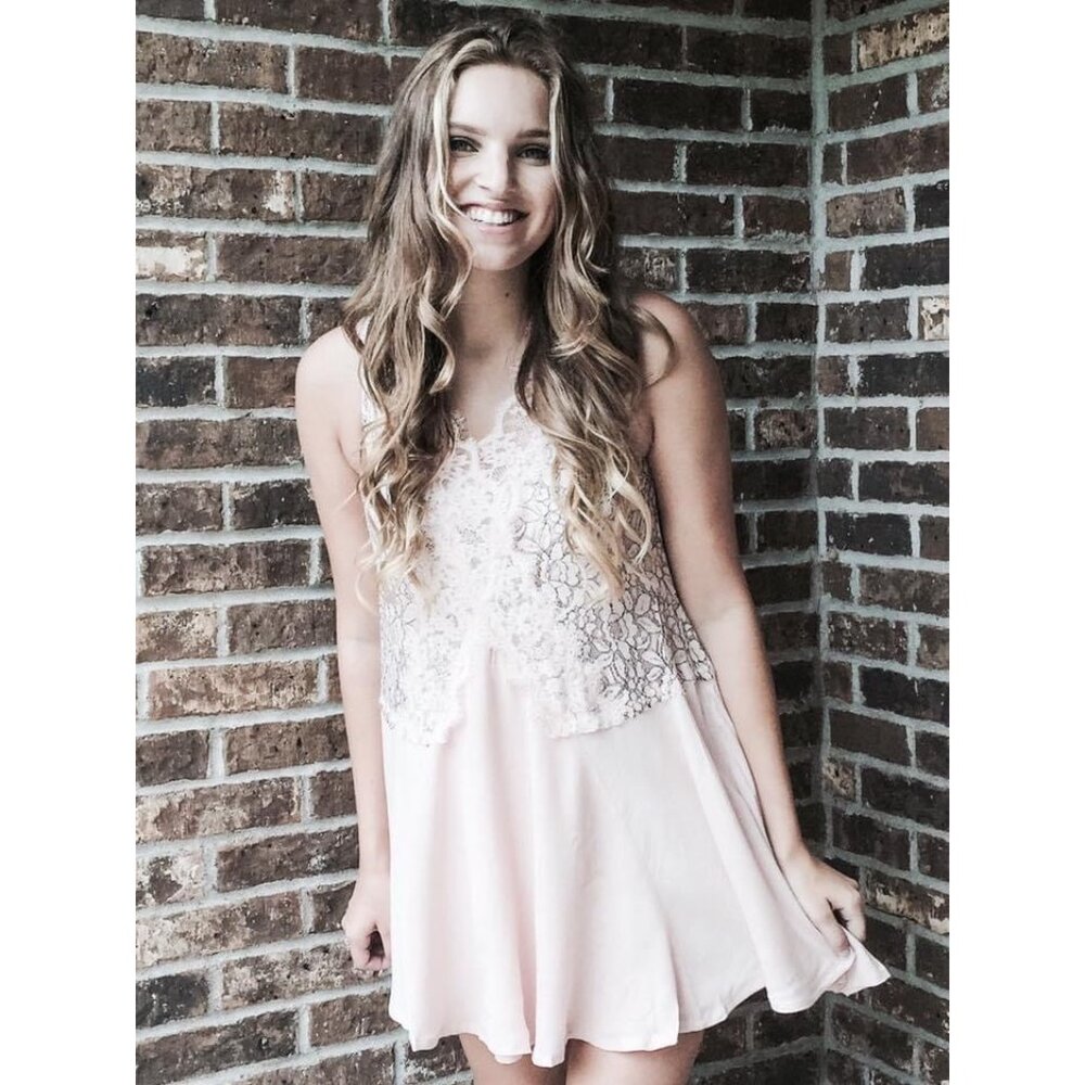 NWT Pale Pink Lace Trim Mini Dress Tunic | Coquette Boho Coastal Cowgirl Fairy S - Picture 8 of 9